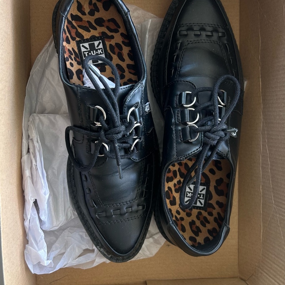 T.U.K Black Oxfords with Leopard Print Interior